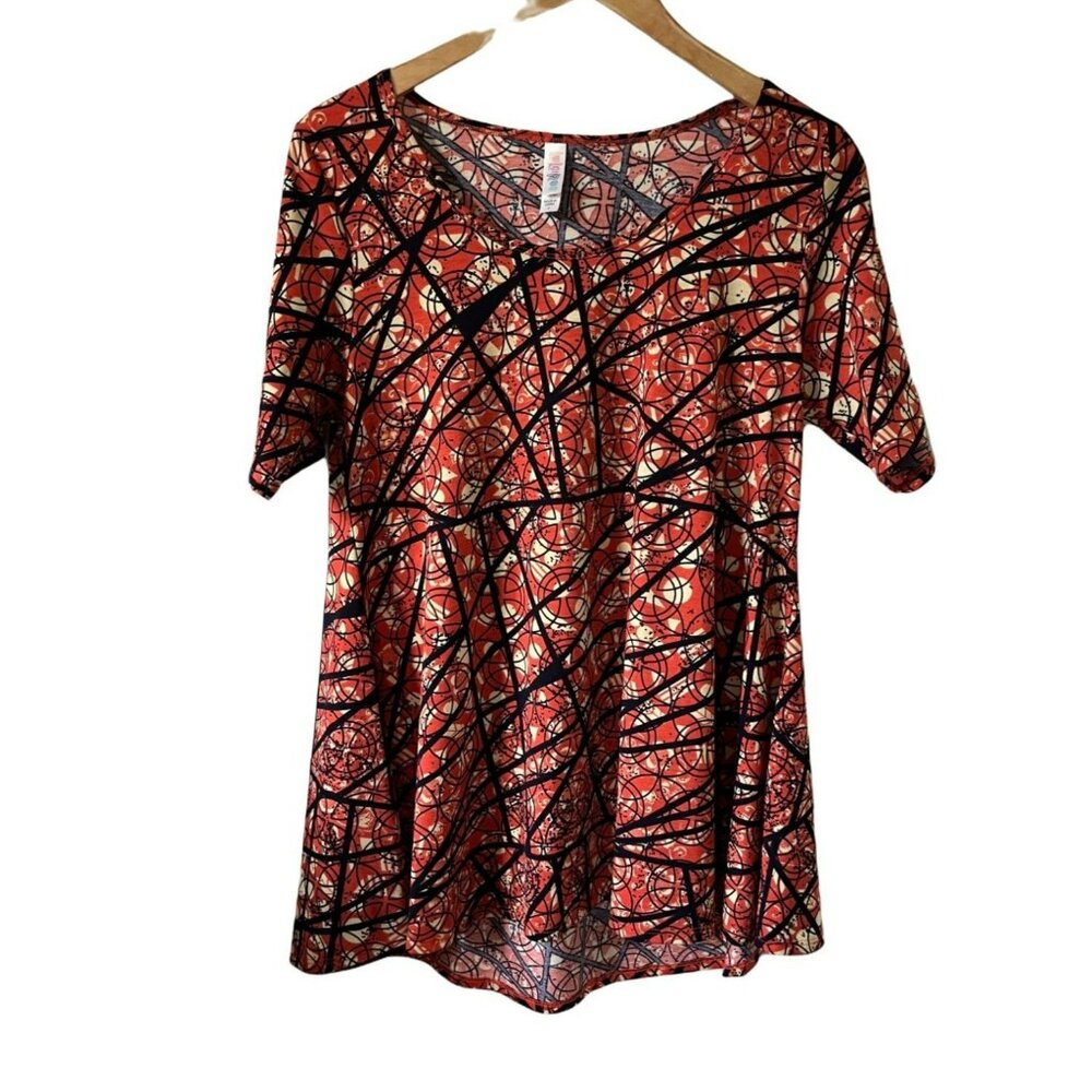 LuLaRoe Tunic Blouse Shirt Short Sleeve Orange Print Simple Comfortable Small
